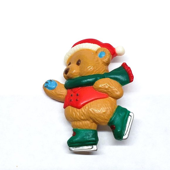Vintage RUSS Gibson Christmas Teddy Bear Pin Lot Set x3 Stocking Santa Skates - Picture 2 of 6